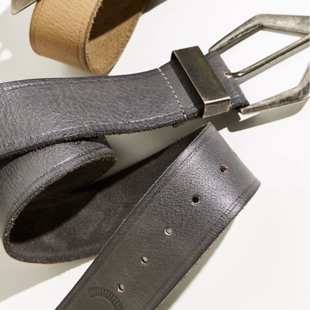 Free People Black Leather Belt with Silver Buckle - Picture 3 of 12